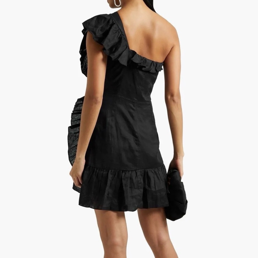 One-Shoulder Black Ruffled Mini Dress - Picture 4 of 5